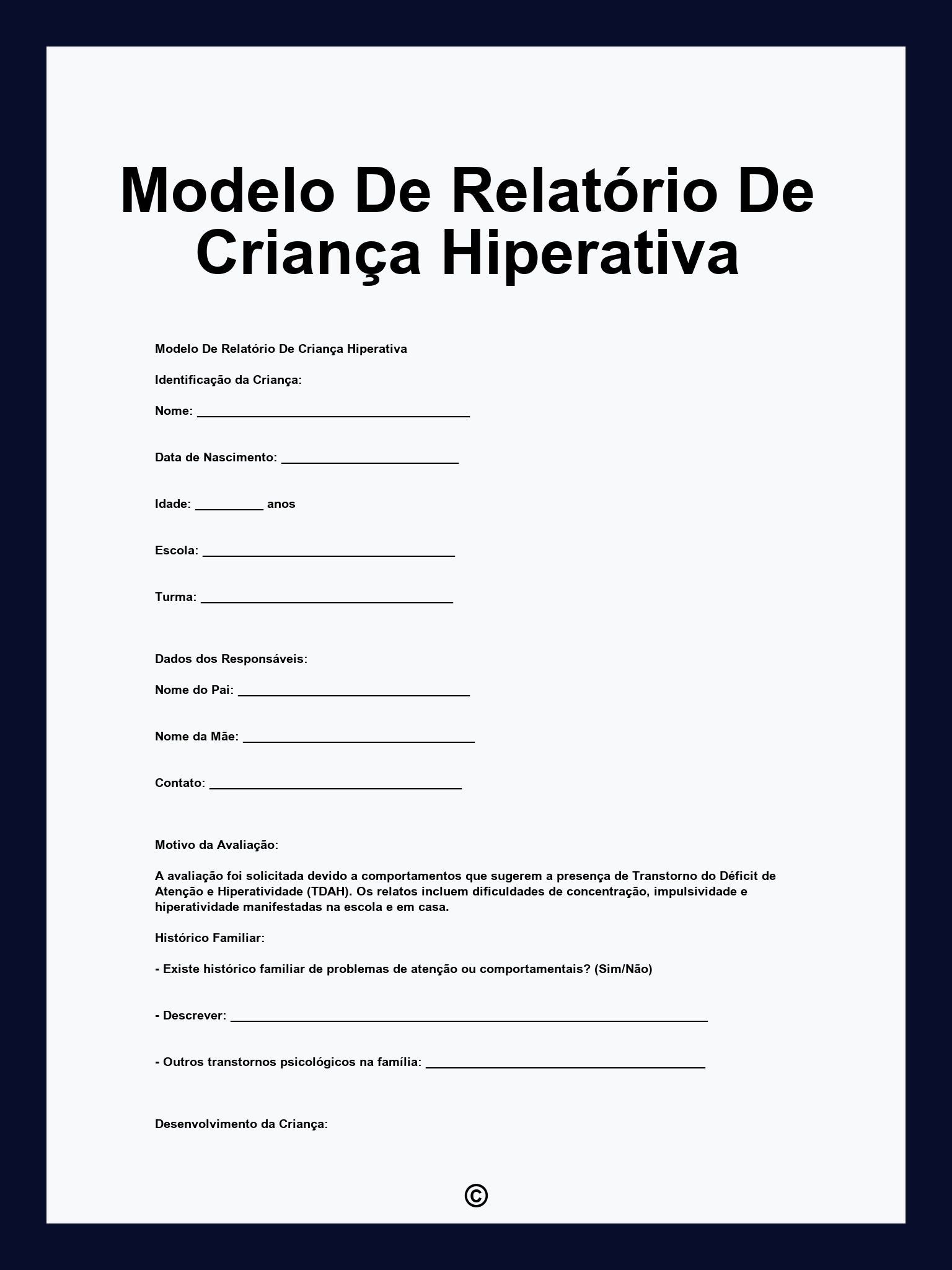 Modelo De Relatório De Criança Hiperativa