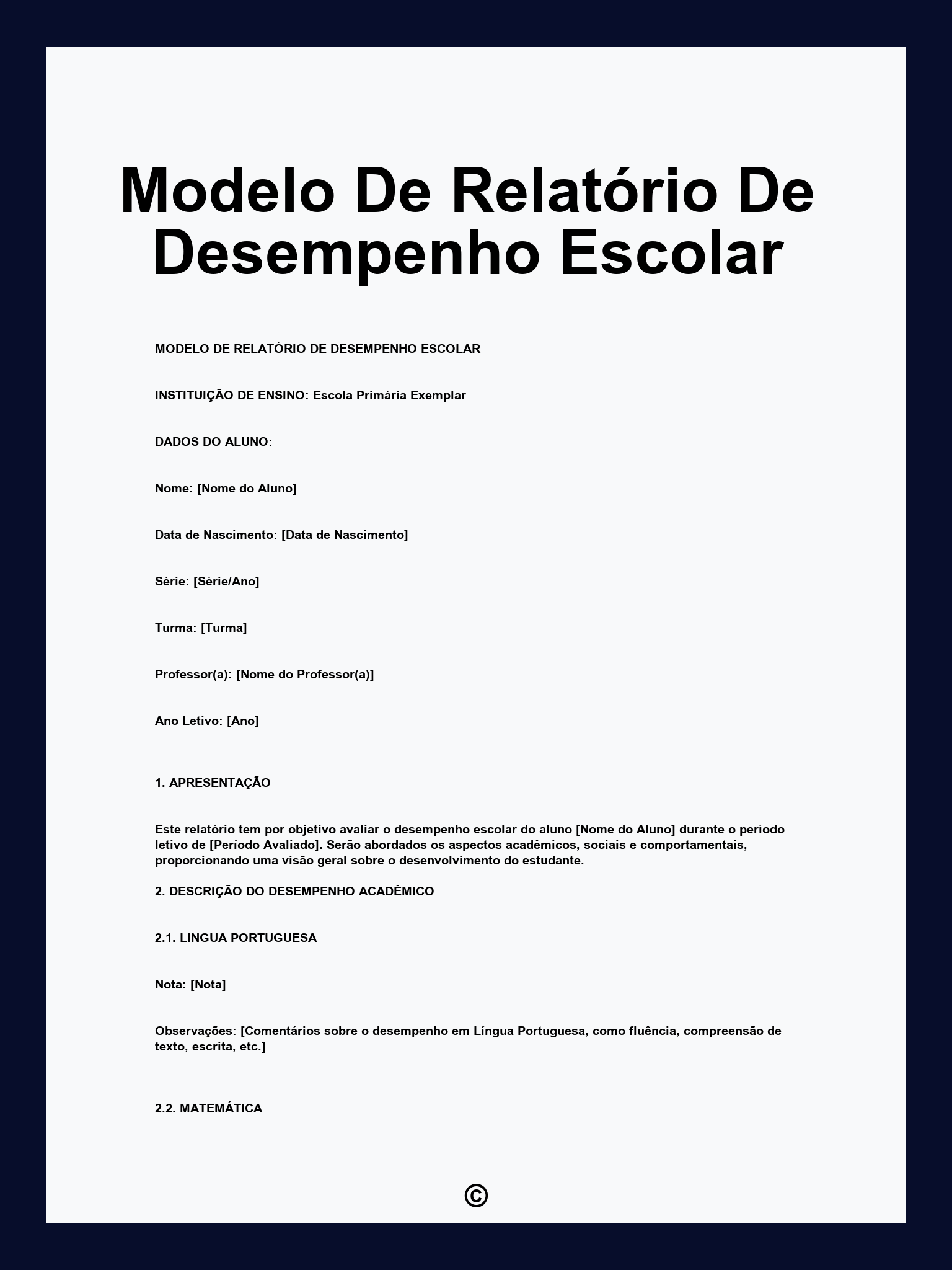 Modelo De Relatório De Desempenho Escolar