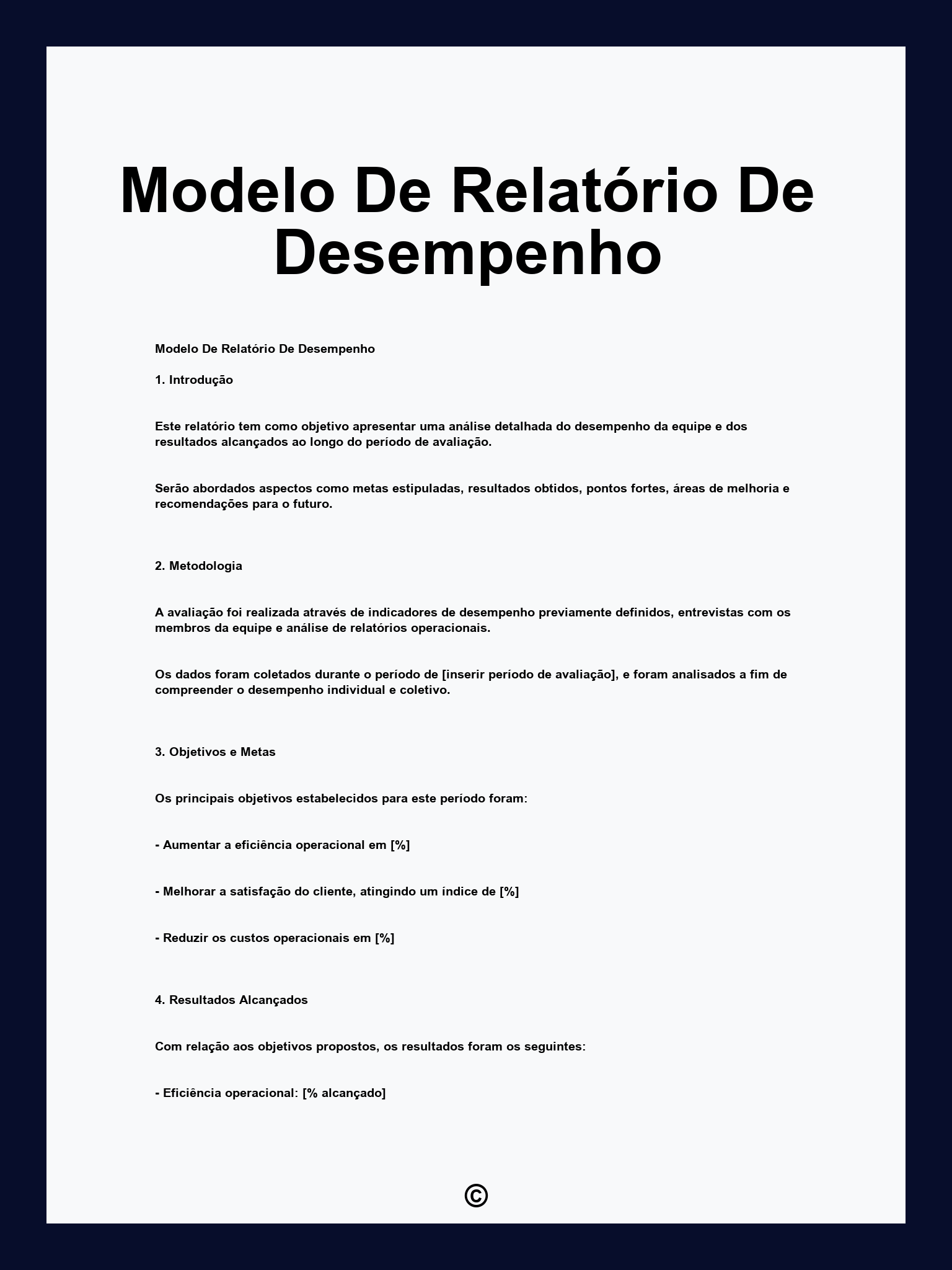 Modelo De Relatório De Desempenho