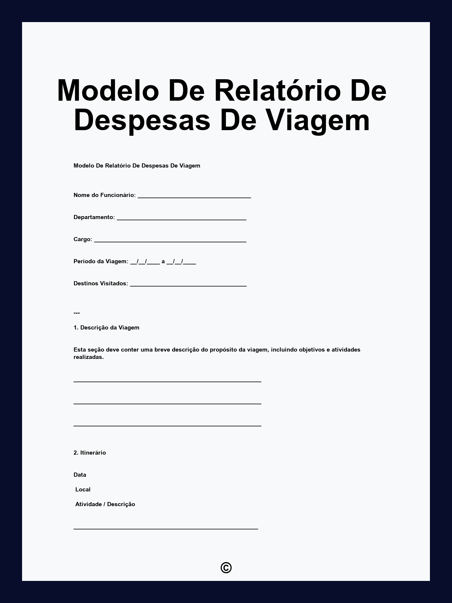 Modelo De Relatório De Despesas De Viagem