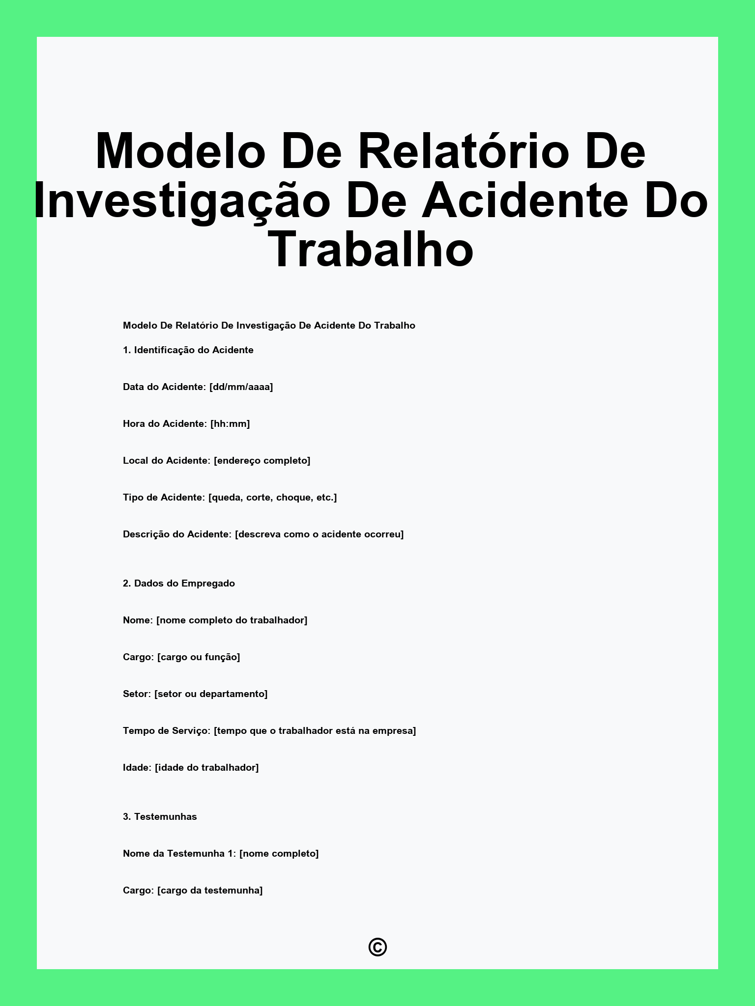 Modelo De Relatório De Investigação De Acidente Do Trabalho