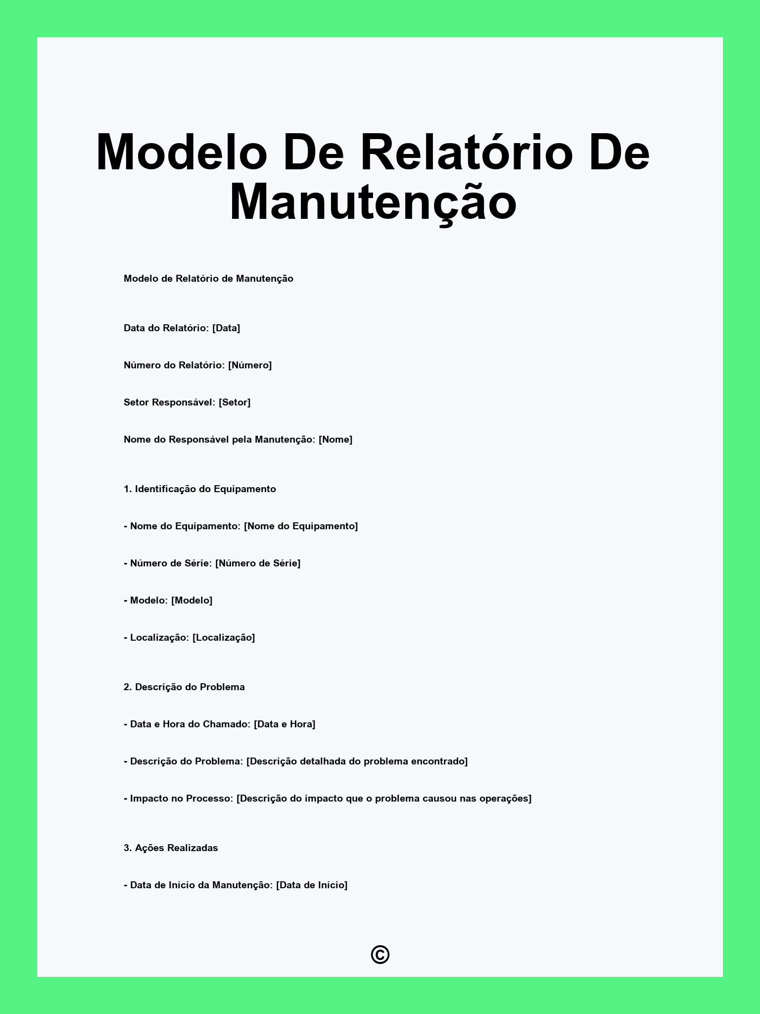 Modelo De Relatório De Manutenção