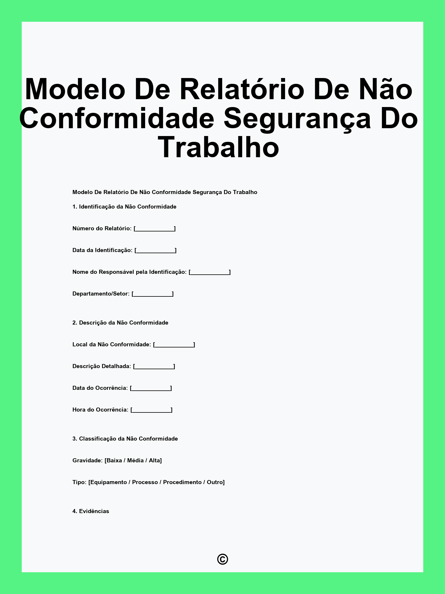 Modelo De Relatório De Não Conformidade Segurança Do Trabalho