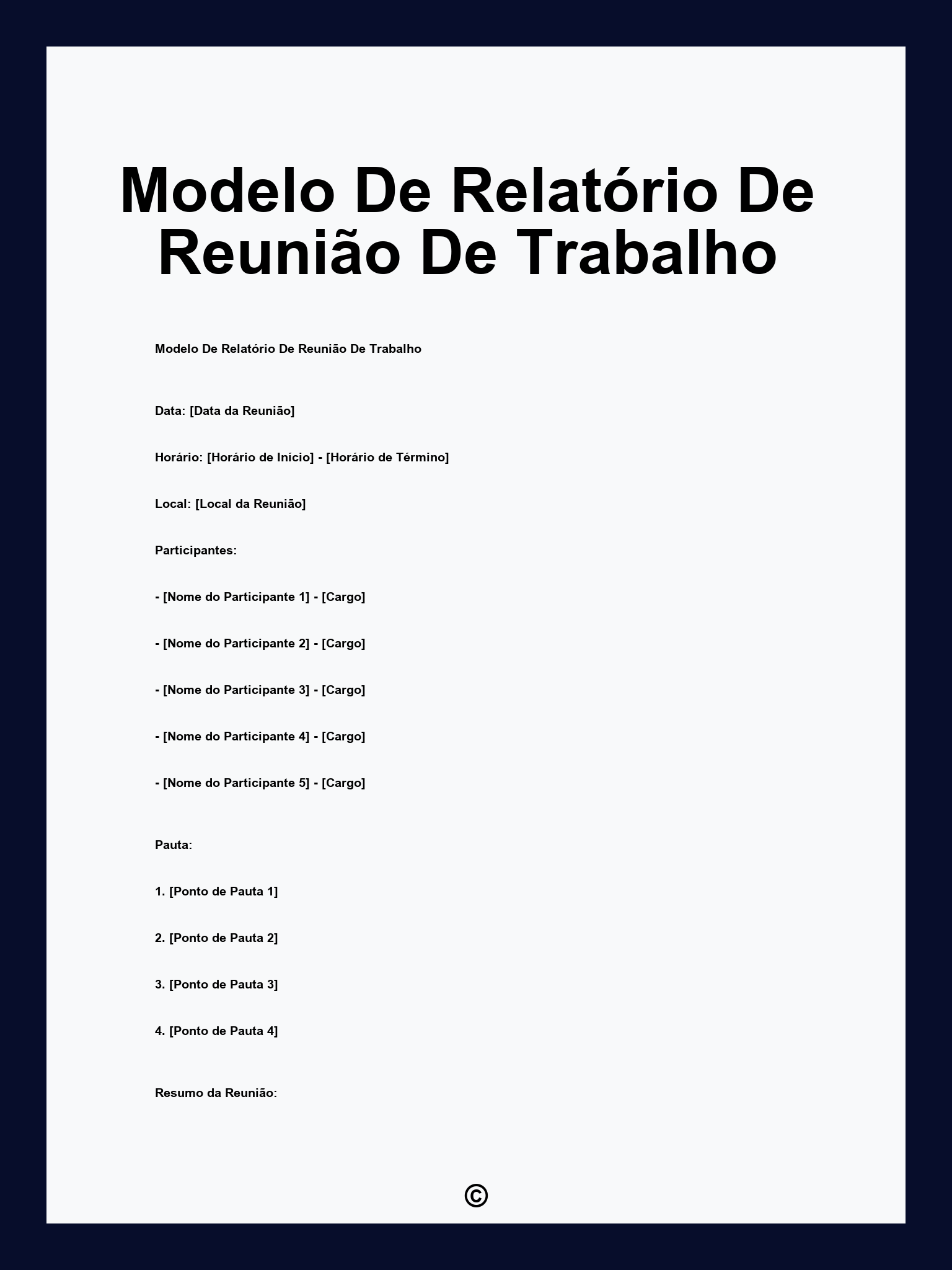 Modelo De Relatório De Reunião De Trabalho
