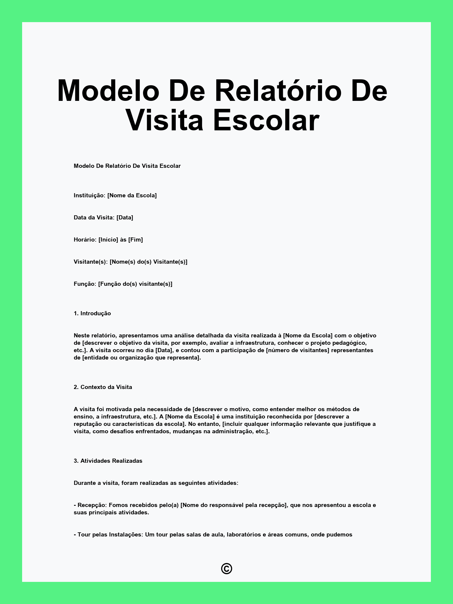 Modelo De Relatório De Visita Escolar