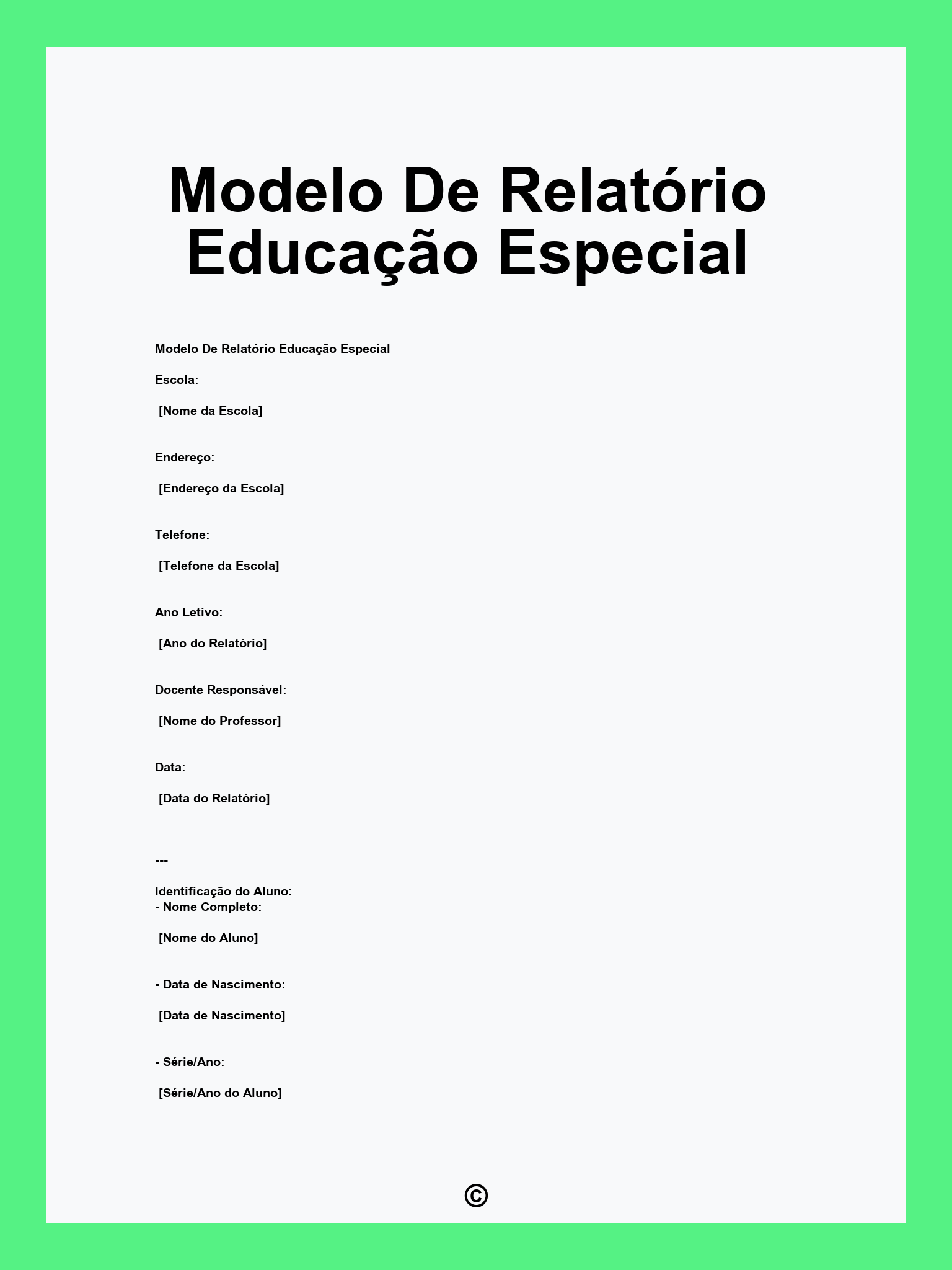Modelo De Relatório Educação Especial