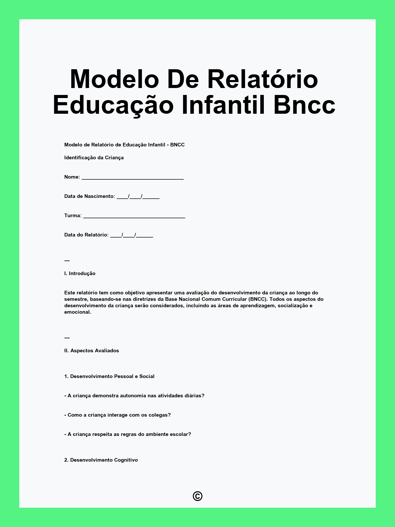 Modelo De Relatório Educação Infantil Bncc