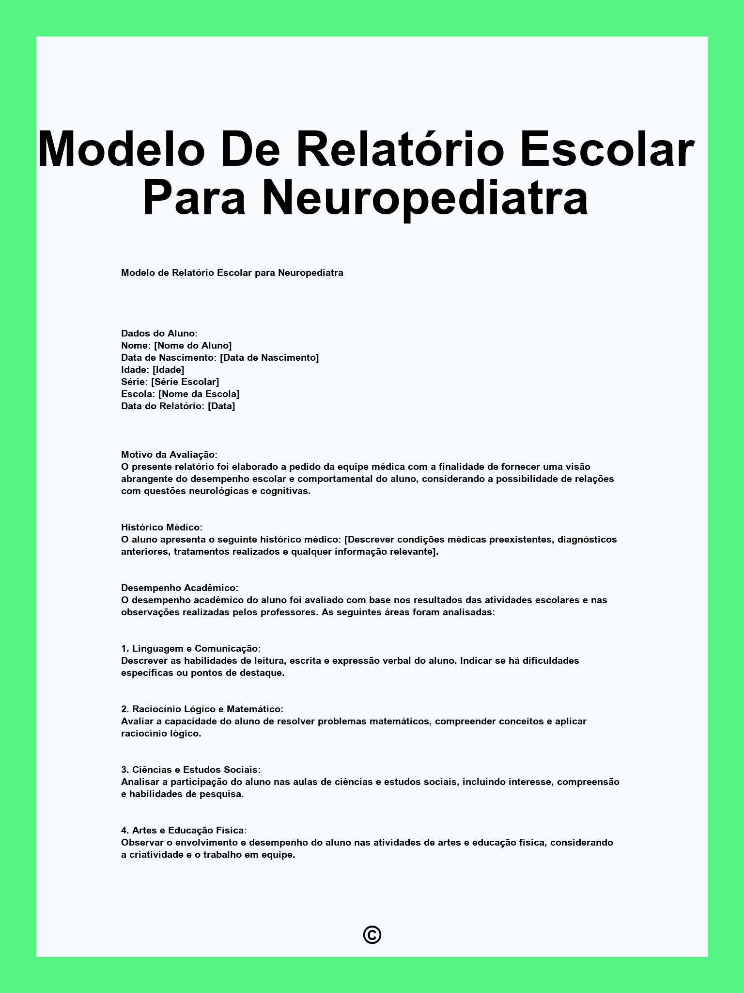 Modelo De Relatório Escolar Para Neuropediatra