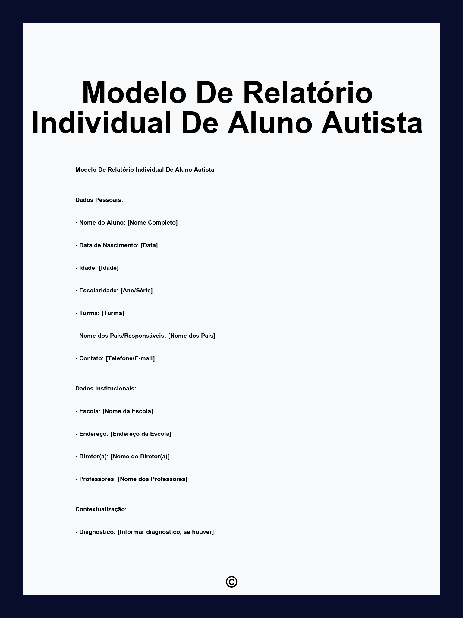 Modelo De Relatório Individual De Aluno Autista