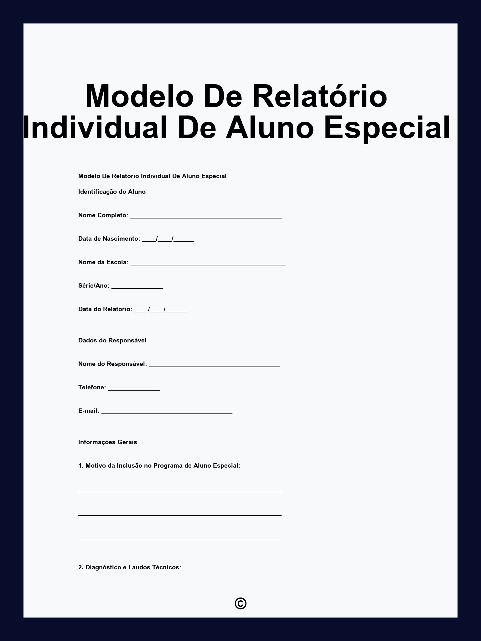 Modelo De Relatório Individual De Aluno Especial
