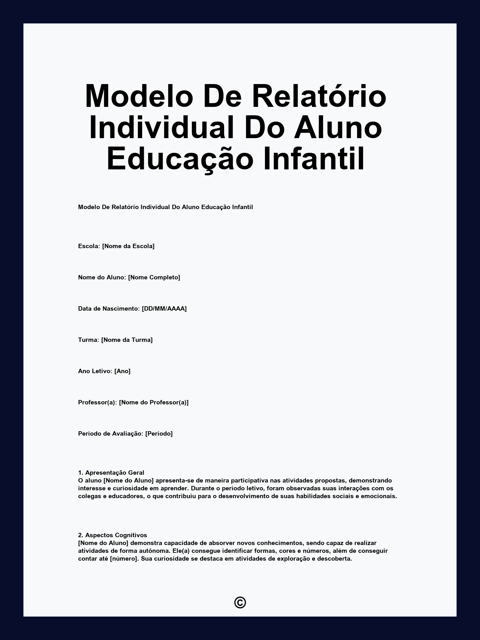Modelo De Relatório Individual Do Aluno Educação Infantil