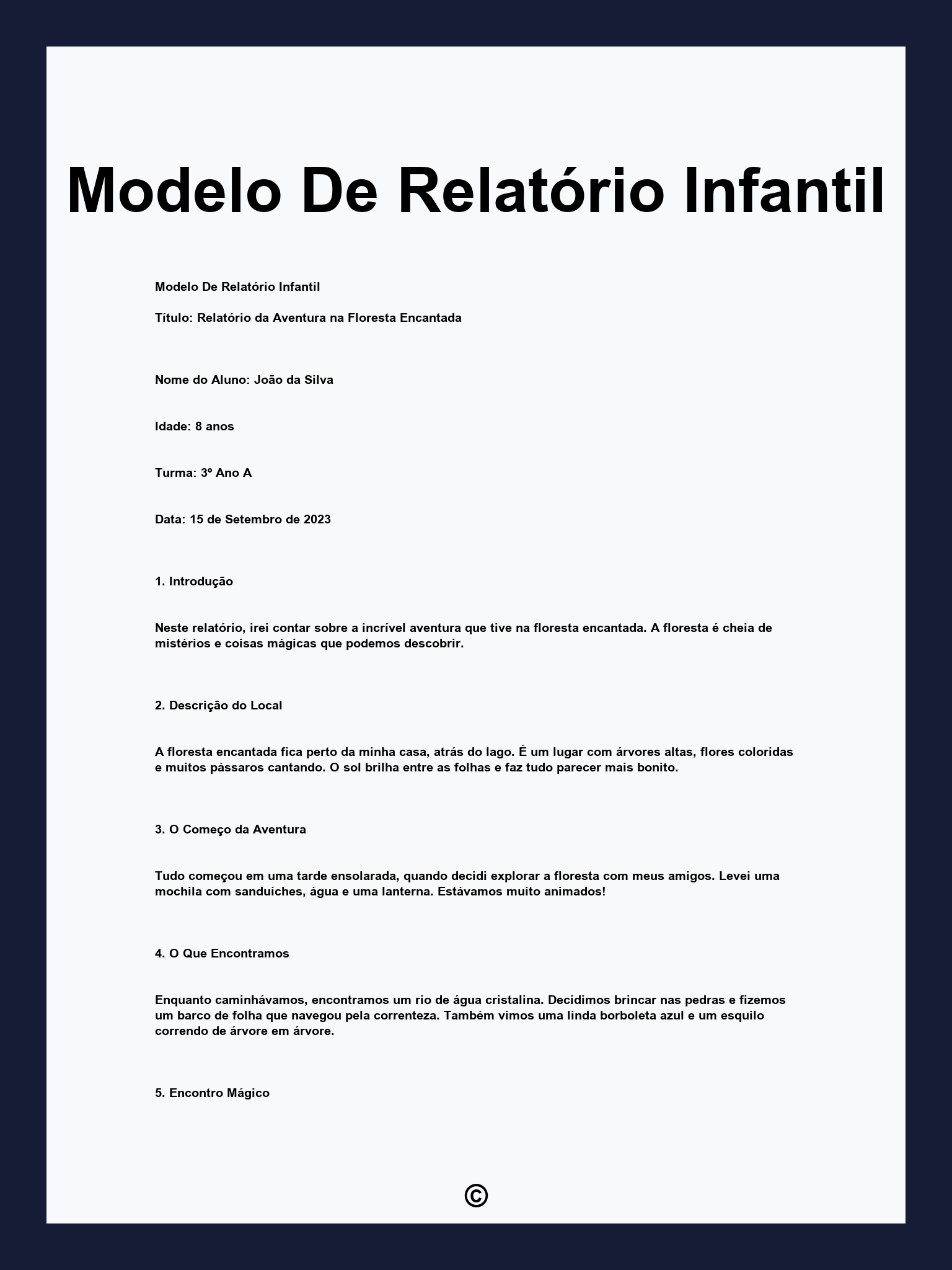 Modelo De Relatório Infantil