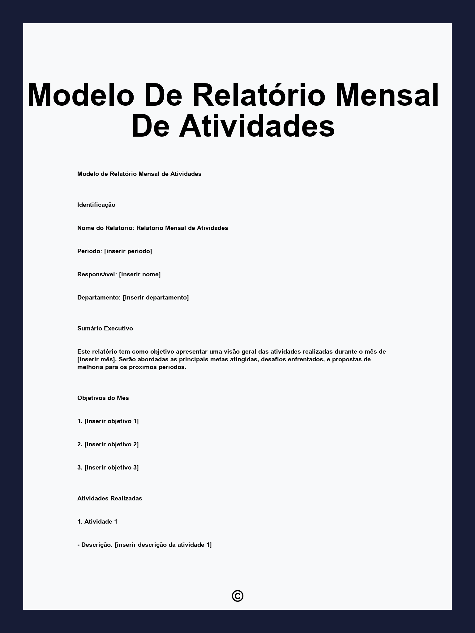 Modelo De Relatório Mensal De Atividades