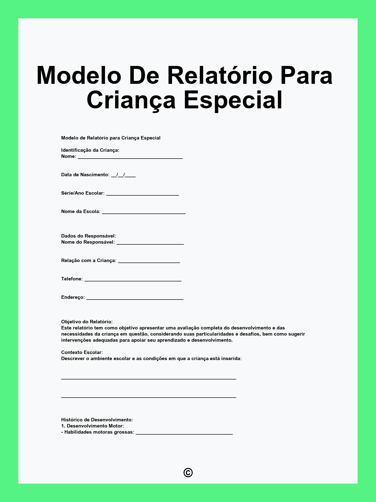 Modelo De Relatório Para Criança Especial