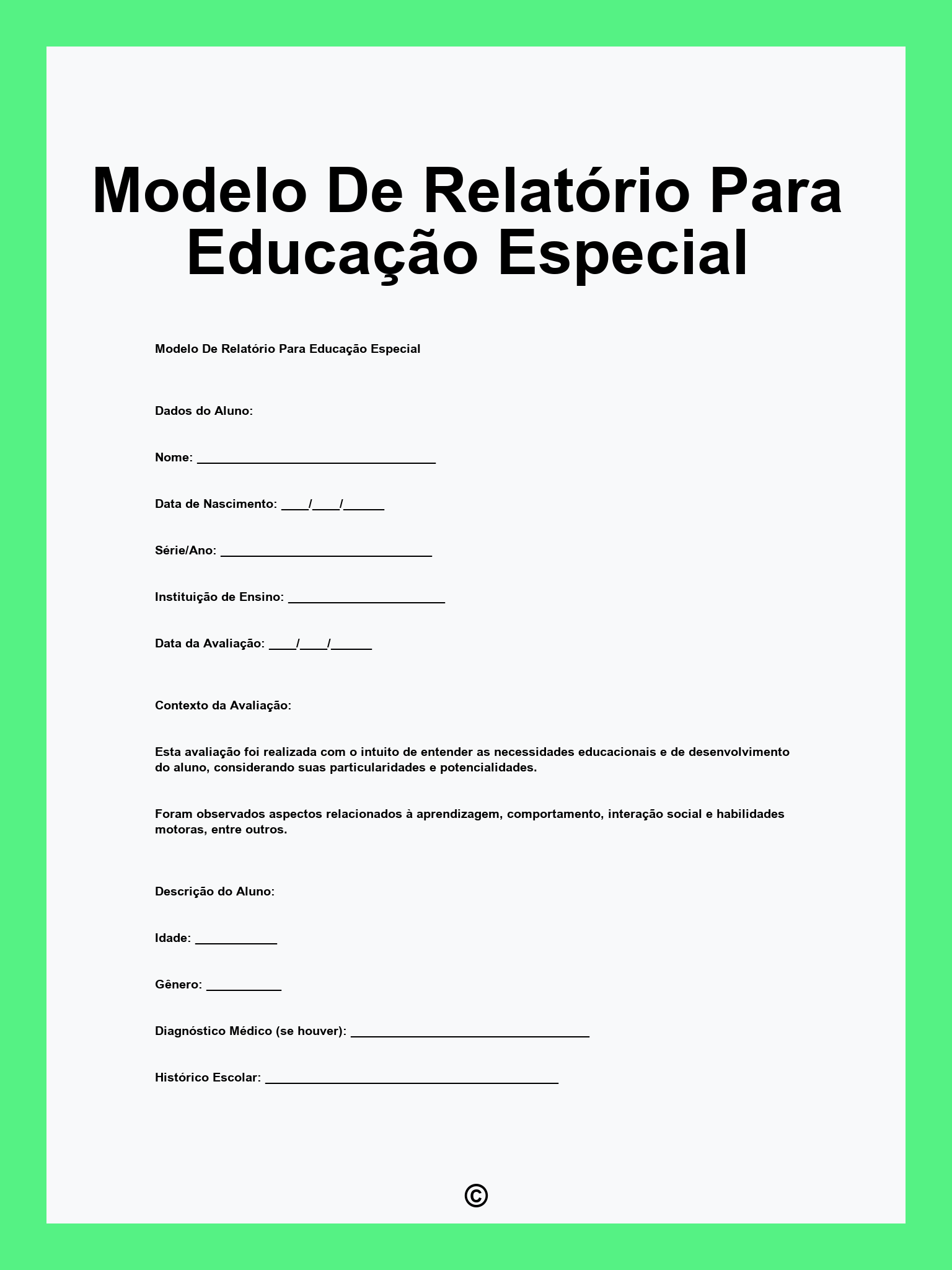 Modelo De Relatório Para Educação Especial