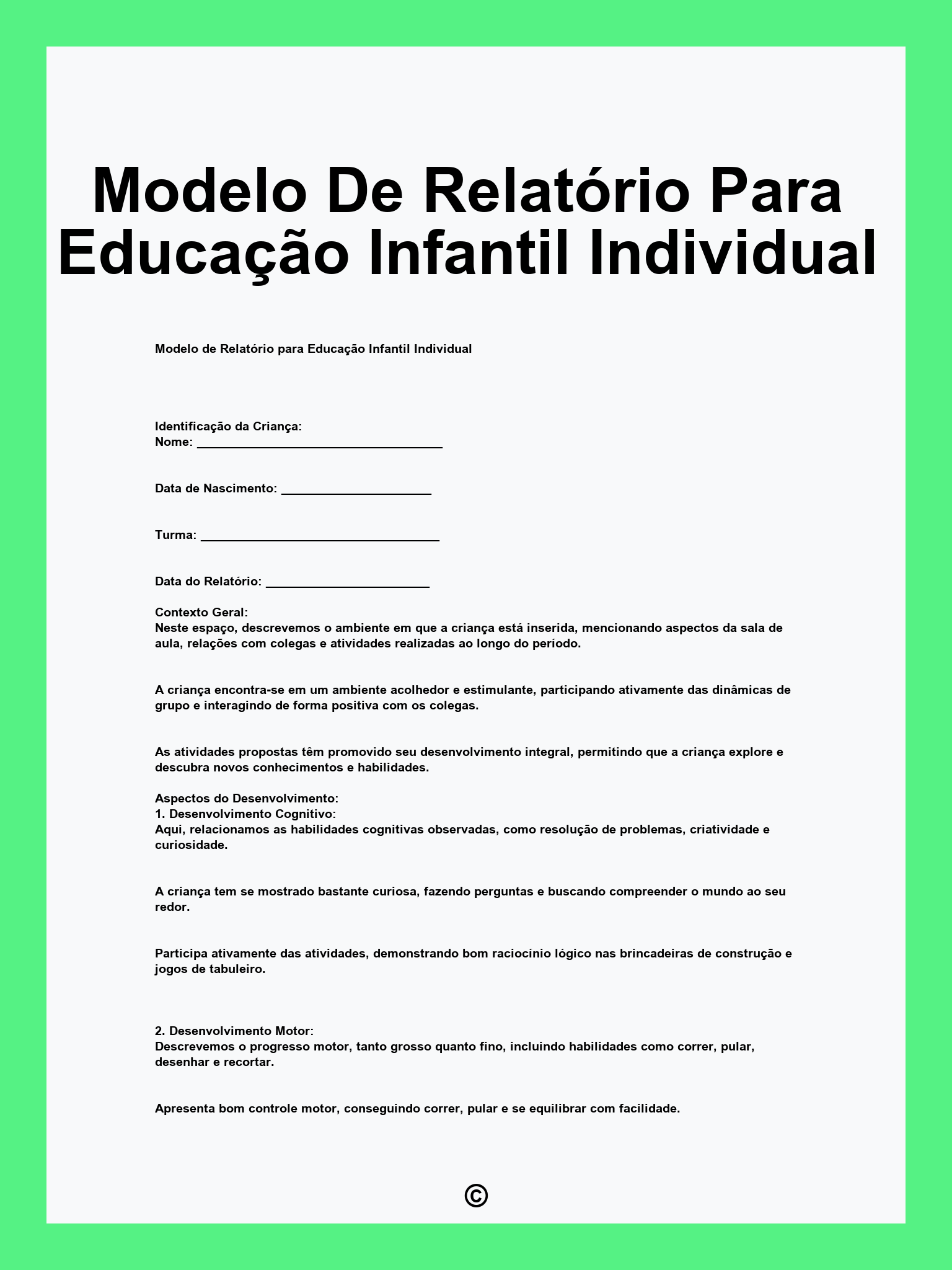 Modelo De Relatório Para Educação Infantil Individual