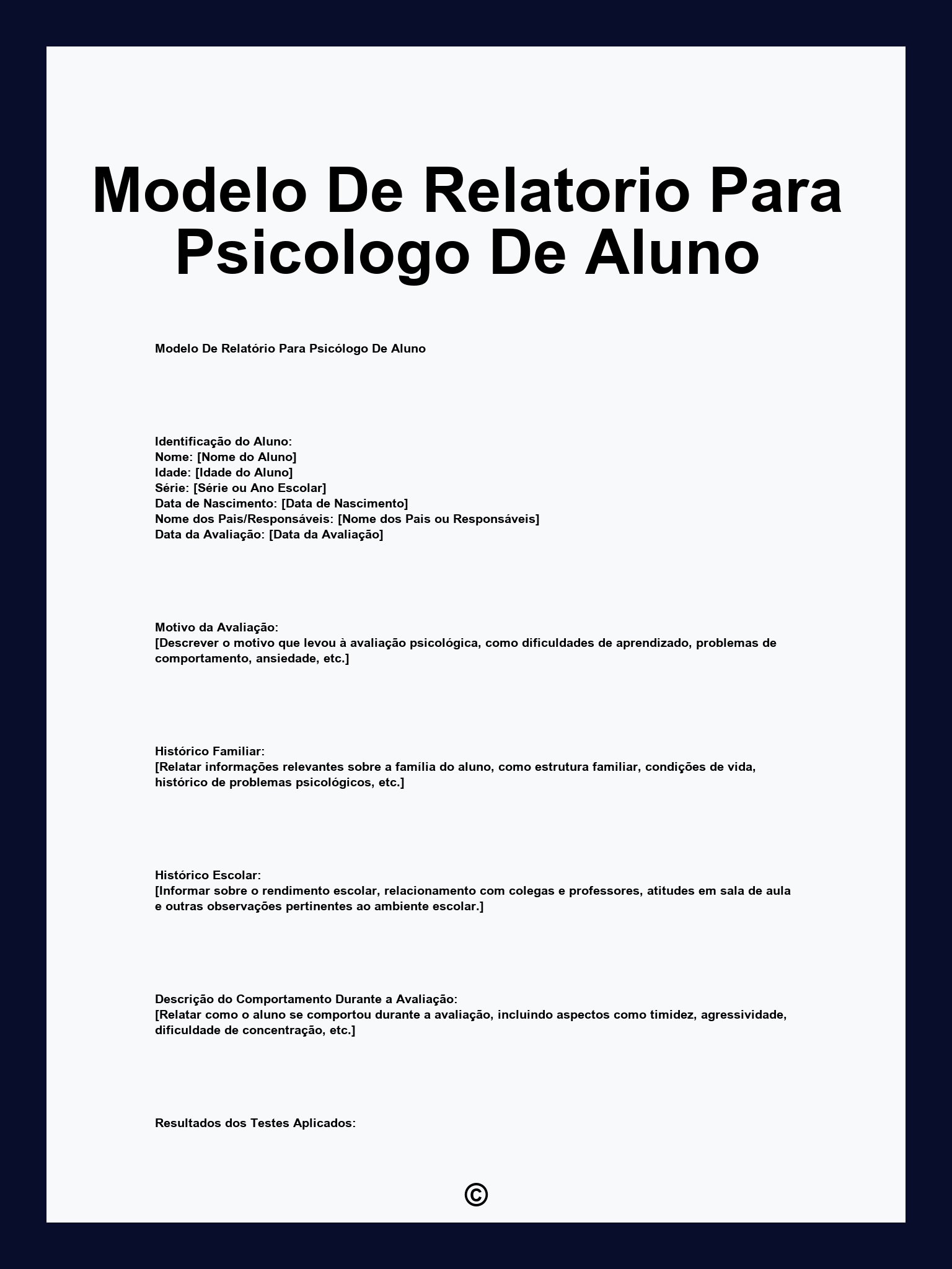 Modelo De Relatorio Para Psicologo De Aluno