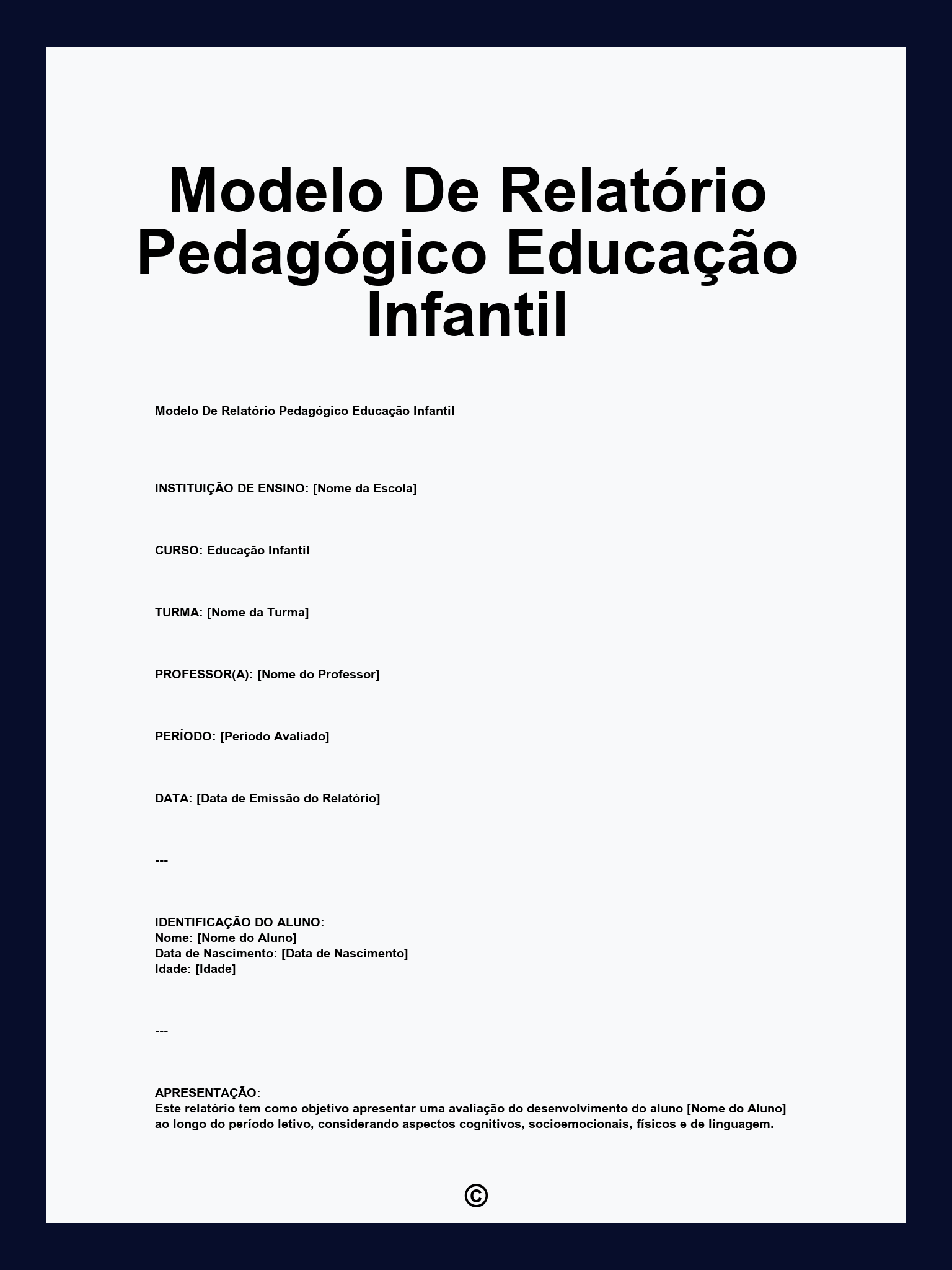 Modelo De Relatório Pedagógico Educação Infantil