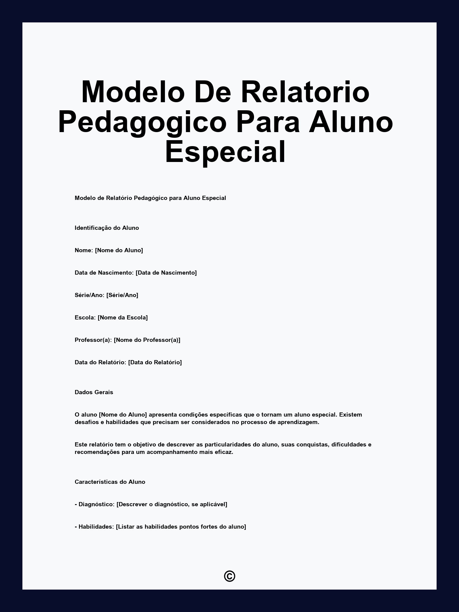 Modelo De Relatorio Pedagogico Para Aluno Especial