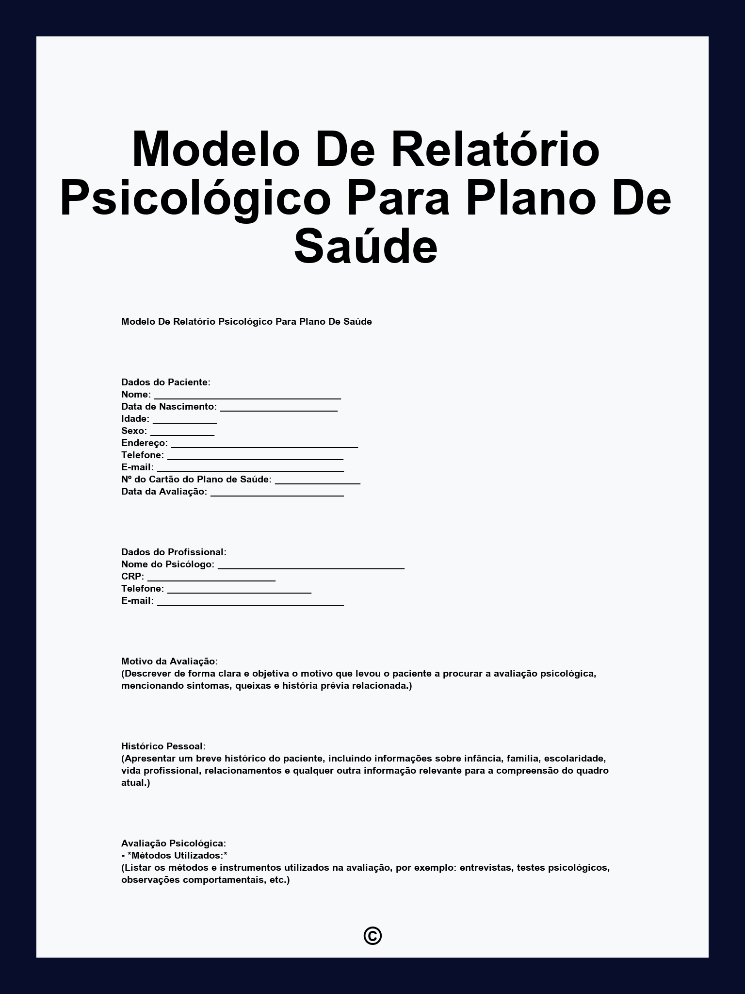 Modelo De Relatório Psicológico Para Plano De Saúde