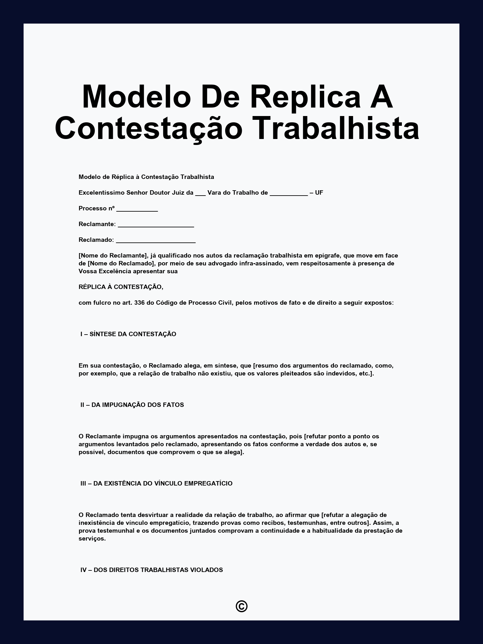 Modelo De Replica A Contestação Trabalhista