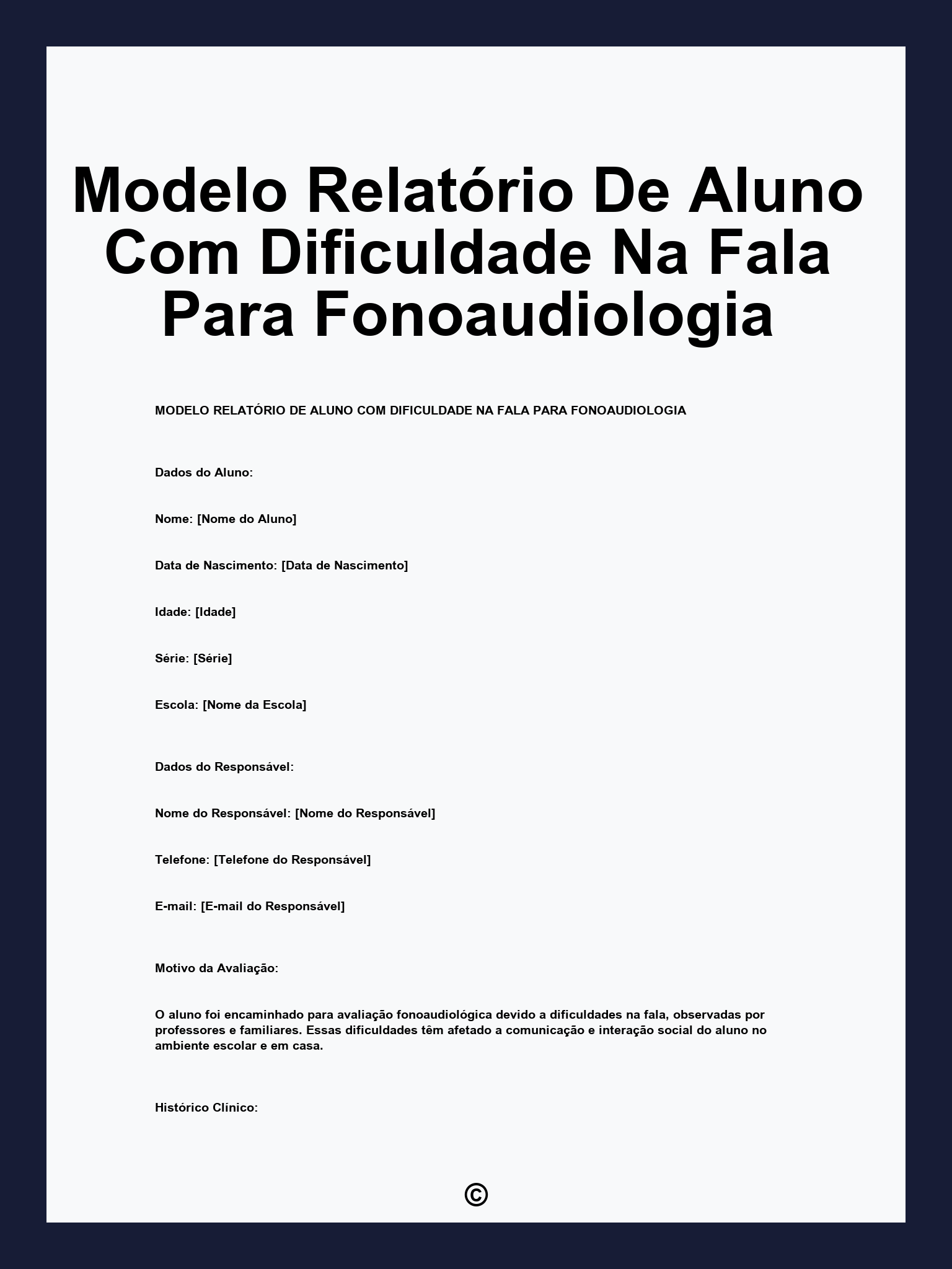 Modelo Relatório De Aluno Com Dificuldade Na Fala Para Fonoaudiologia