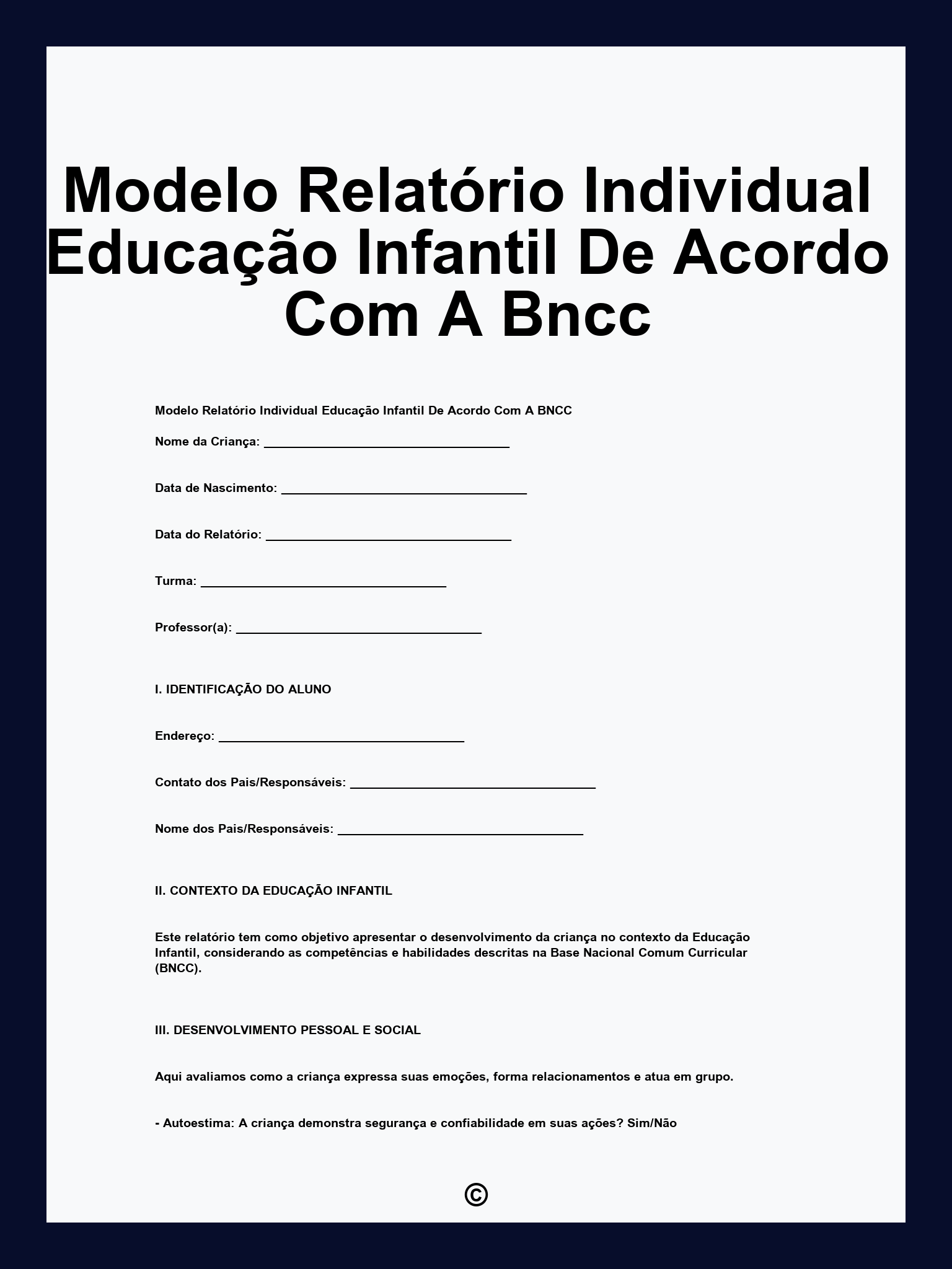 Modelo Relatório Individual Educação Infantil De Acordo Com A Bncc