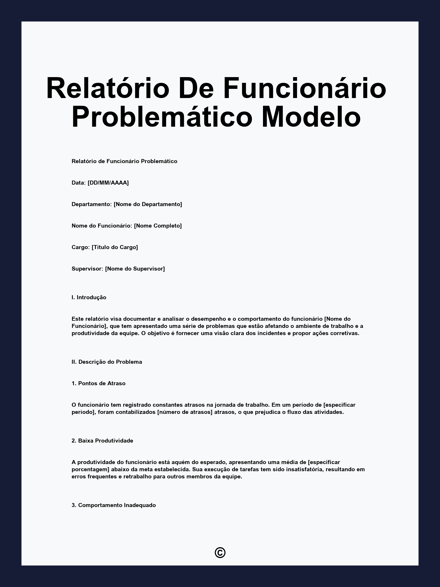 Relatório De Funcionário Problemático Modelo
